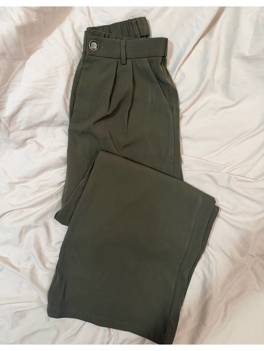 Women's Olive Green Stretch Casual Wide Leg Flowy Pants